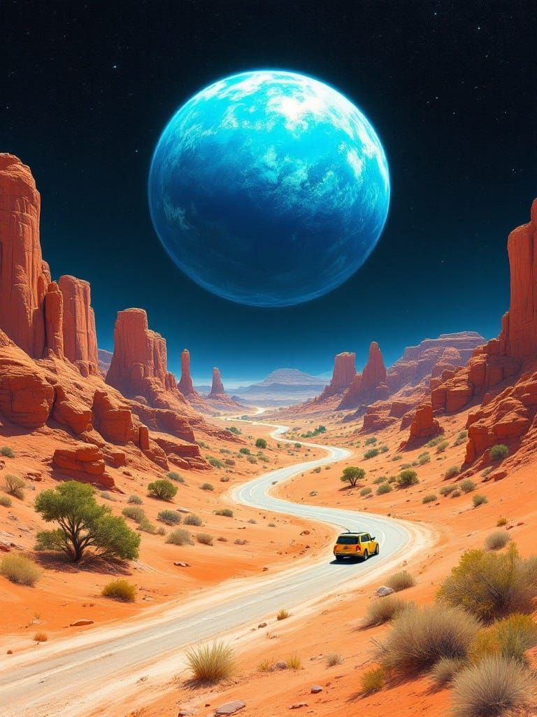 Cosmic Desert Oasis in a Dreamlike Atmosphere