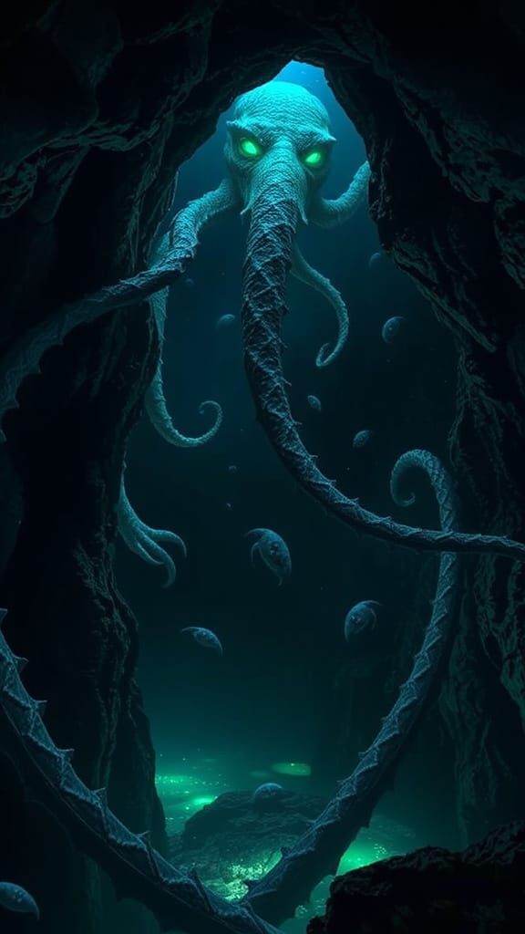 Ethereal Horror in Dark Underwater Abyss