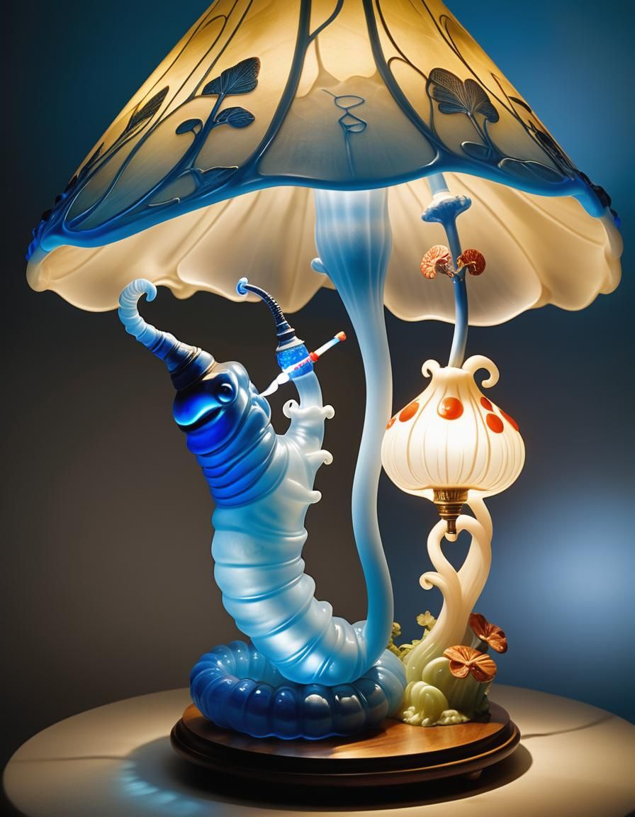 Art Nouveau Caterpillar Glass Lamp Sculpture