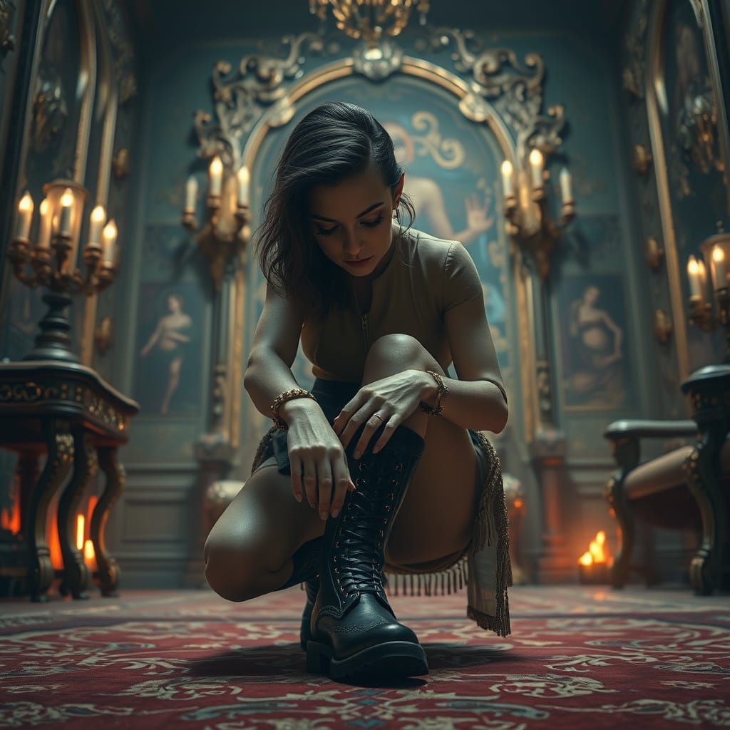 Hyperrealistic Boot Polish Scene with Lavish Decor