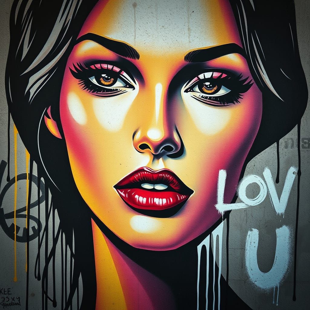 Airbrushed Portrait with Graffiti Text