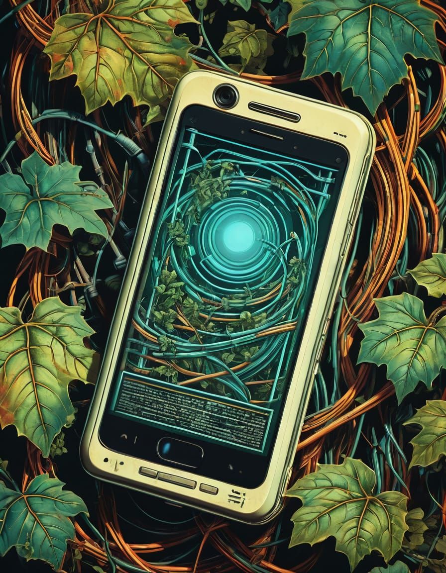 Retro Futurism Smartphone Wrapped in Vines