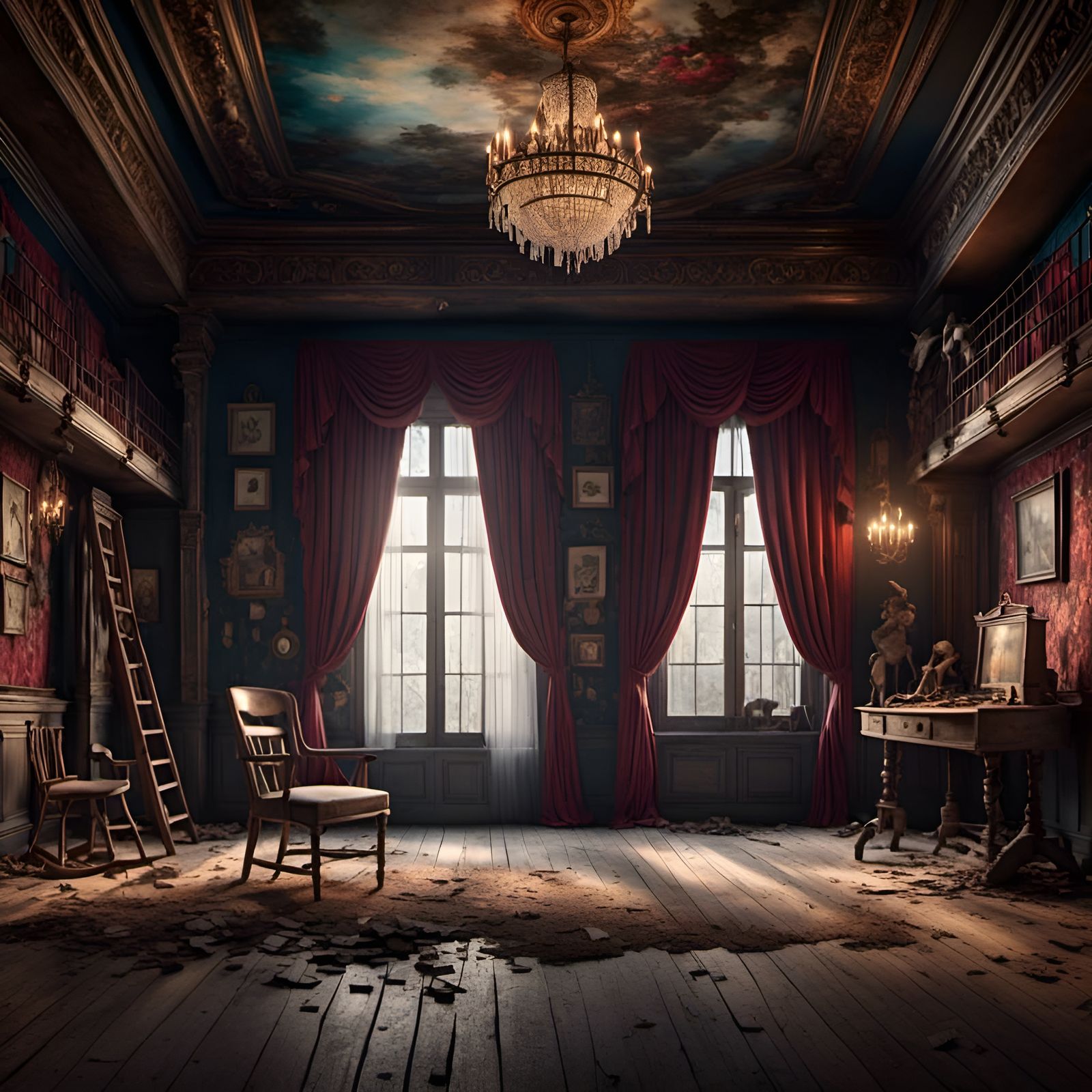 Abandoned Puppet Theater Stage in Low Light