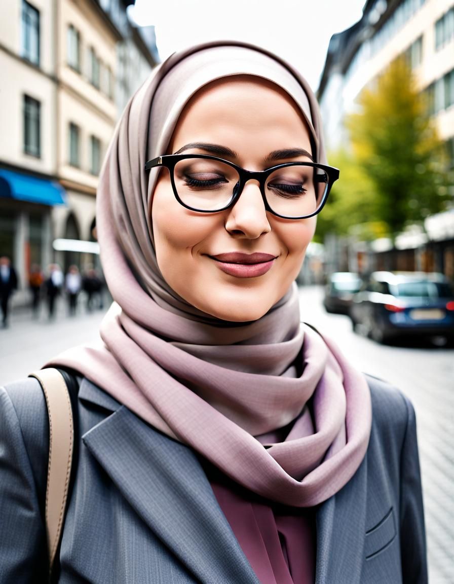 German Businesswoman with Eyes Closed in Frankfurt