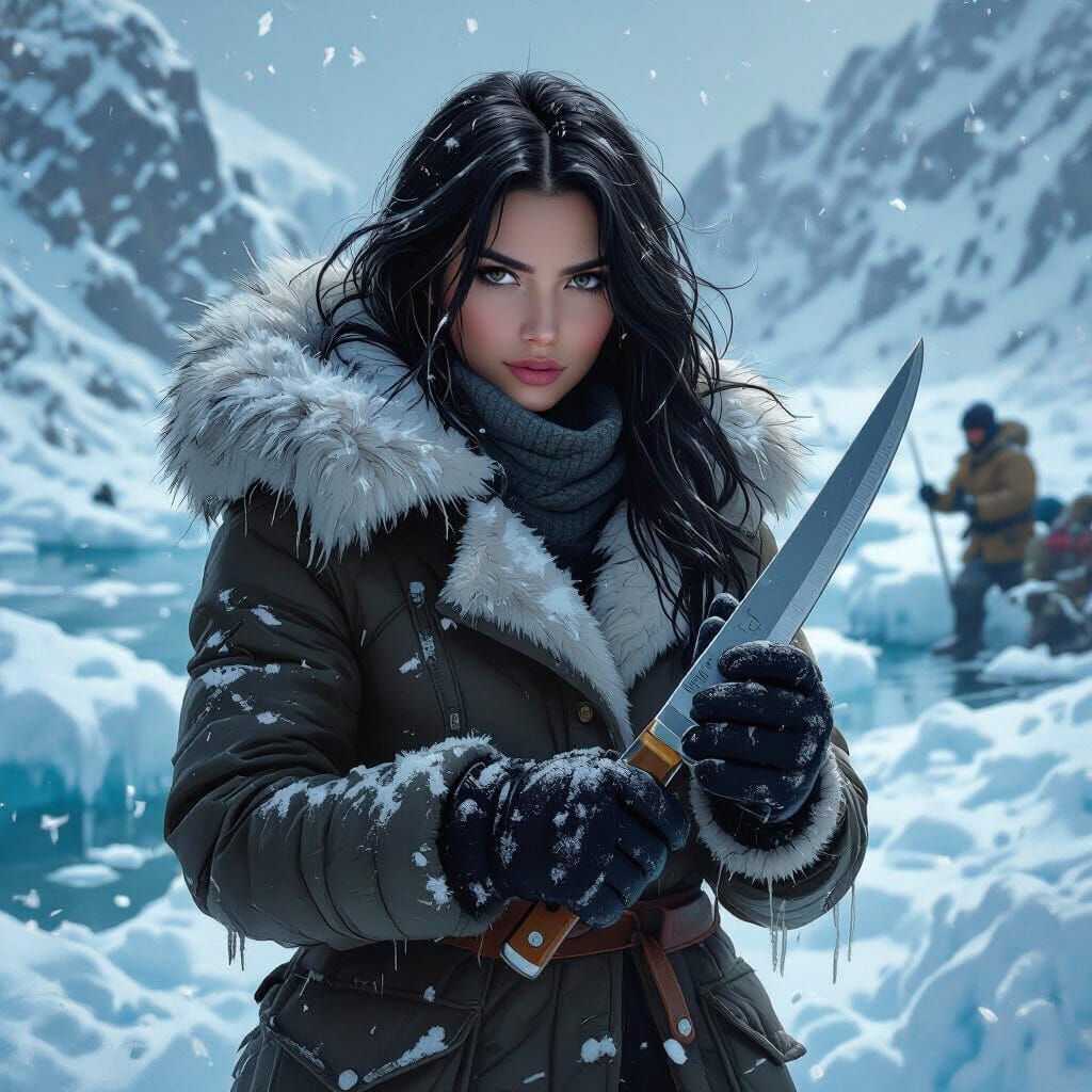 Winter Fisherman with Knife, Matte Painting Style