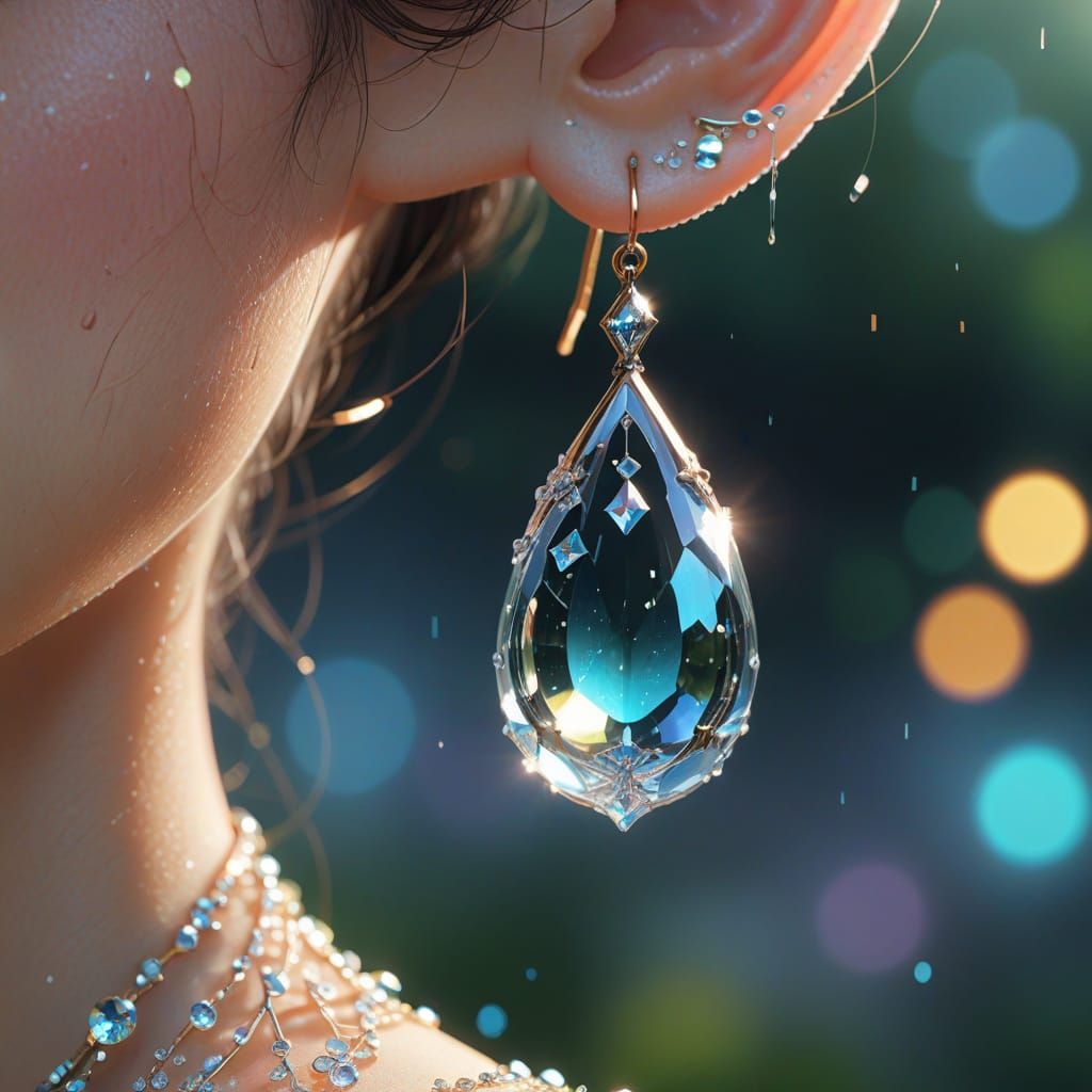 Surreal Crystal Earring with Dew Drop Refractions