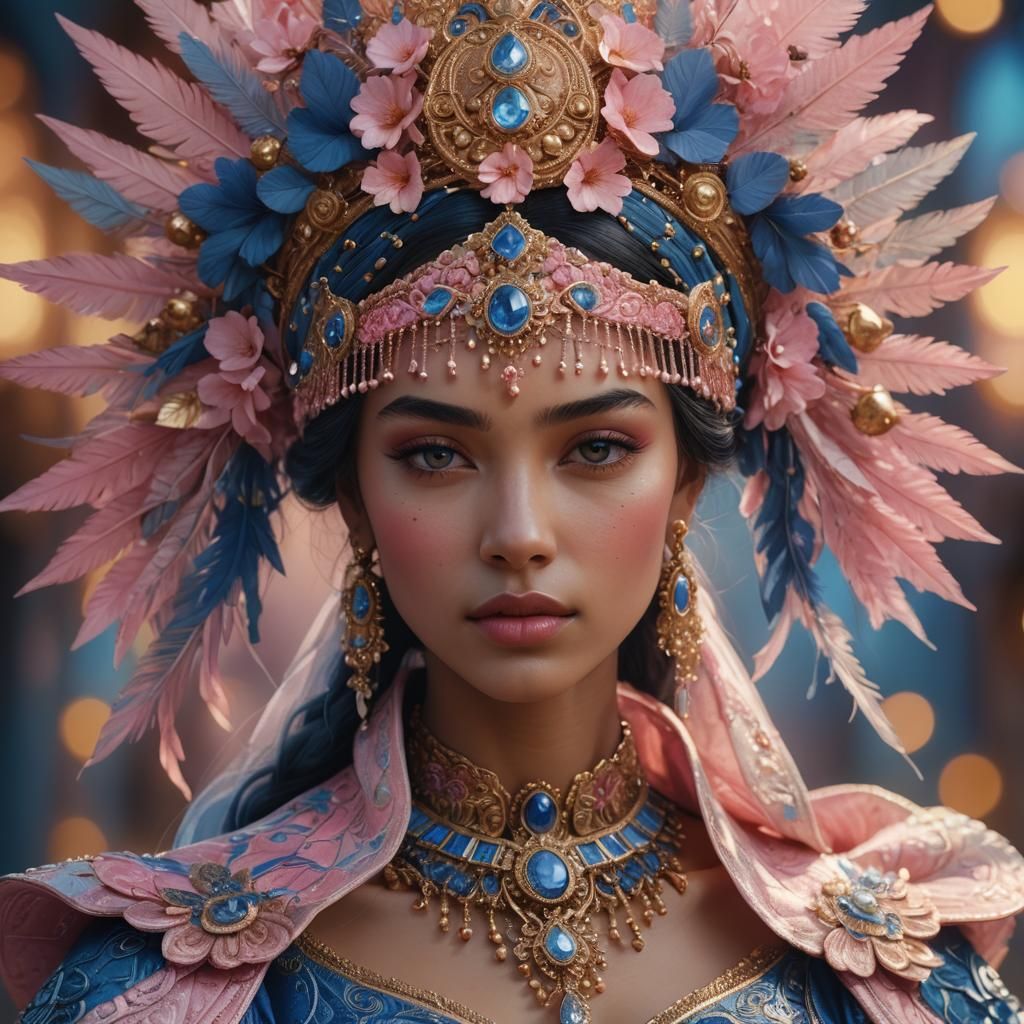 Beautiful Woman with Exquisite Headpiece: Digital Art