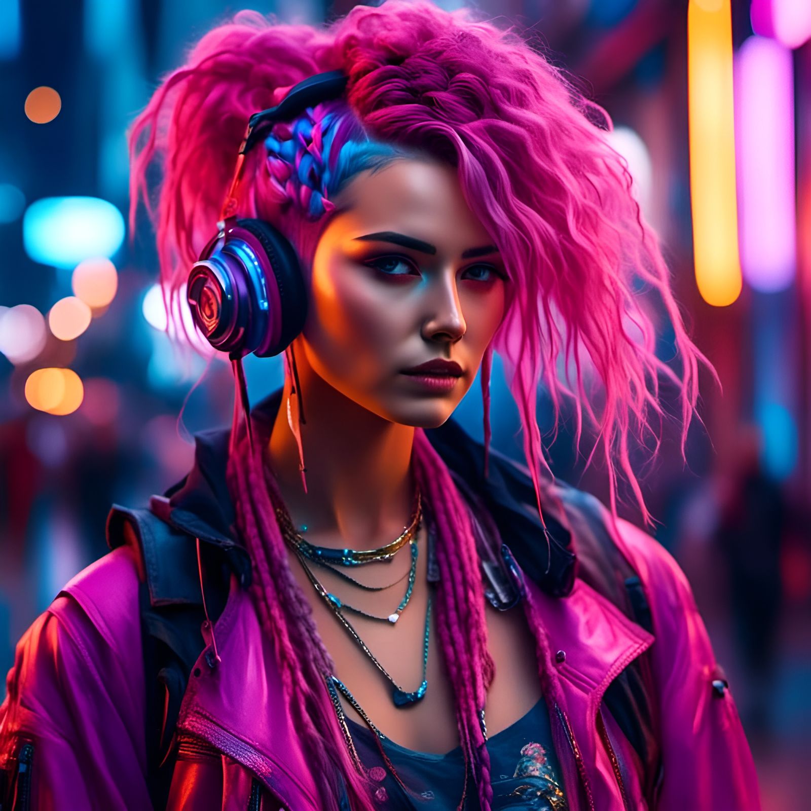 80's Girl with Walkman in Neon Style