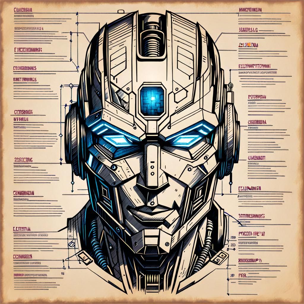 Cyborg Blueprint in Distressed Grunge Style