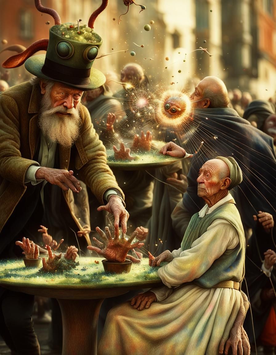 Bosch-Inspired Alien Creatures in City Street Scene