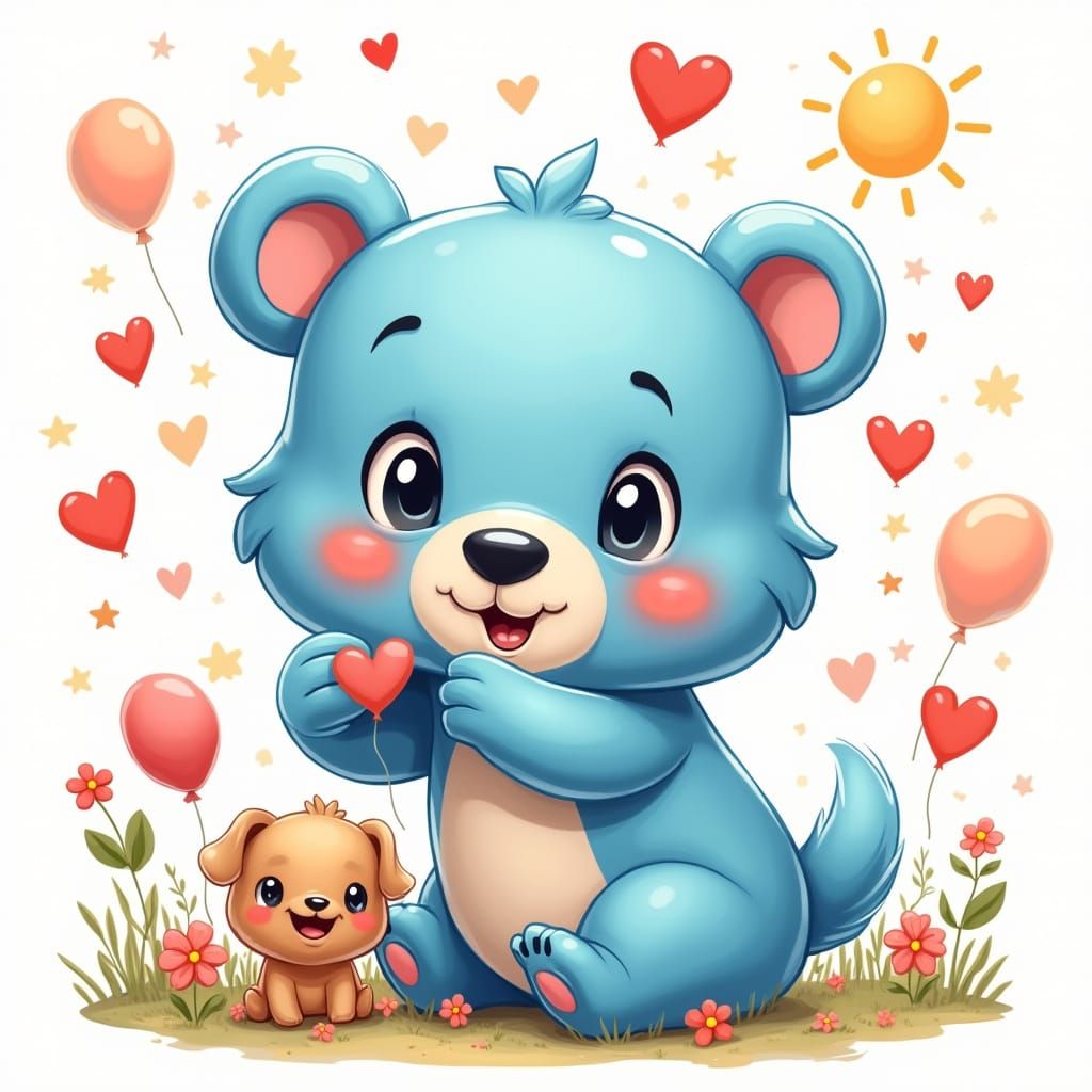 Joyful Blue Bear and Dog in Graffiti Pop Art