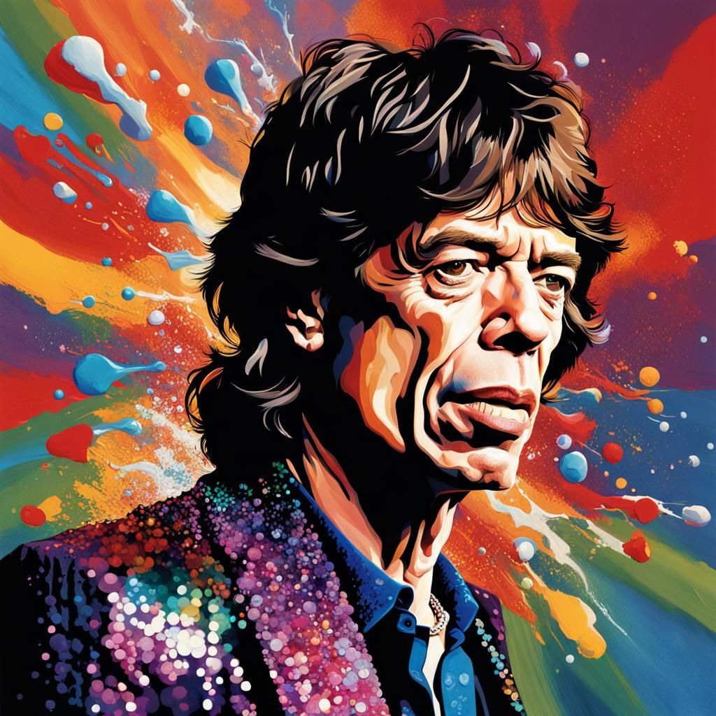 Mick Jagger Hyperrealistic Splash Art Portrait