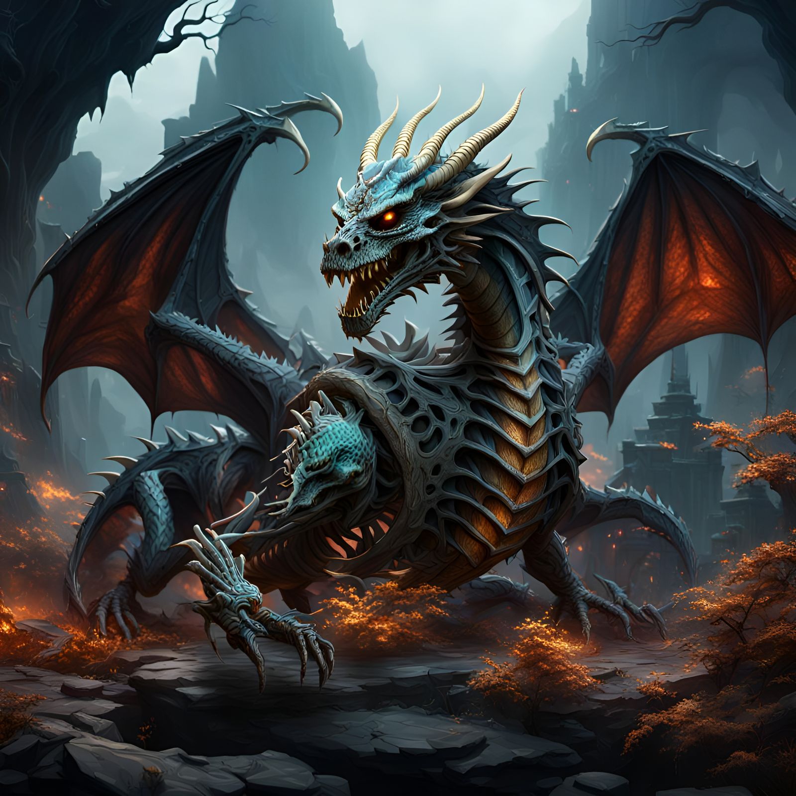 Detailed Dragon Skeleton Matte Painting