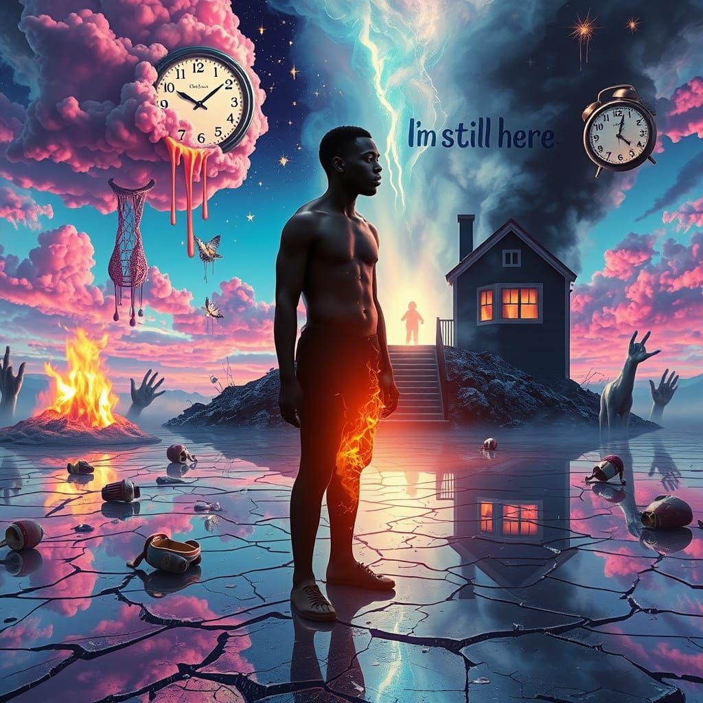 Emotional Survival: Surreal Landscape with Glowing Figure