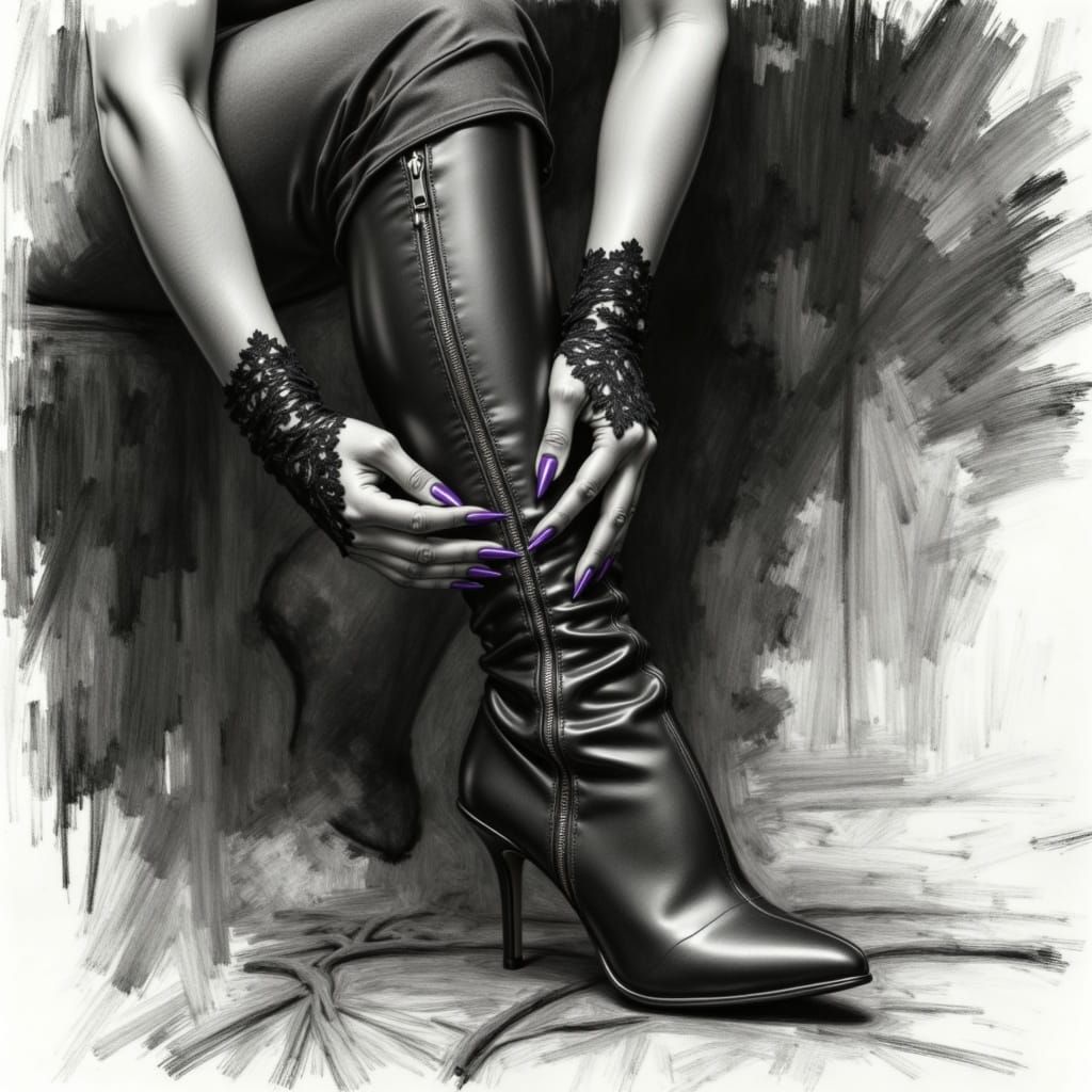 Gothic Elegance: Woman in Black Leather Boot