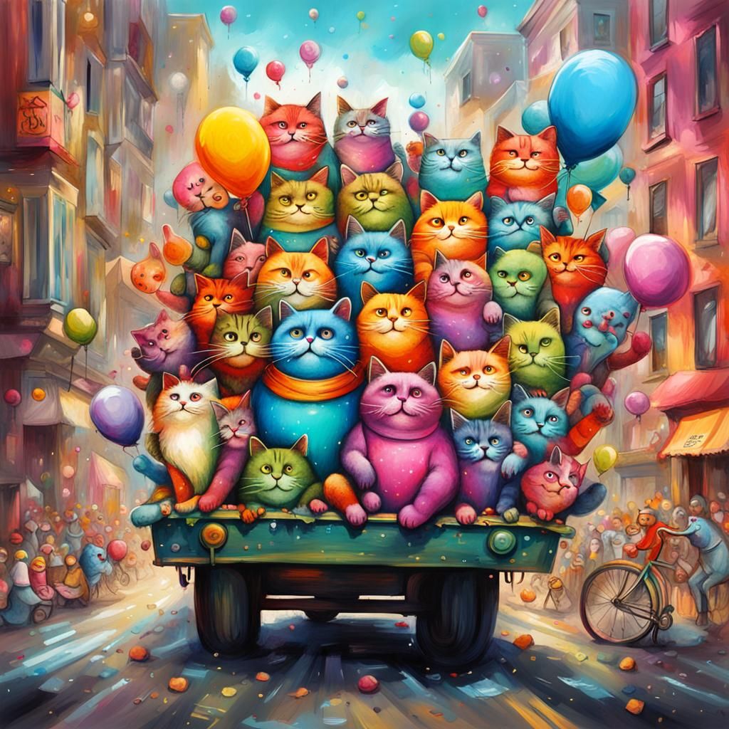 Surreal Cat Parade in Alexander Jansson Style