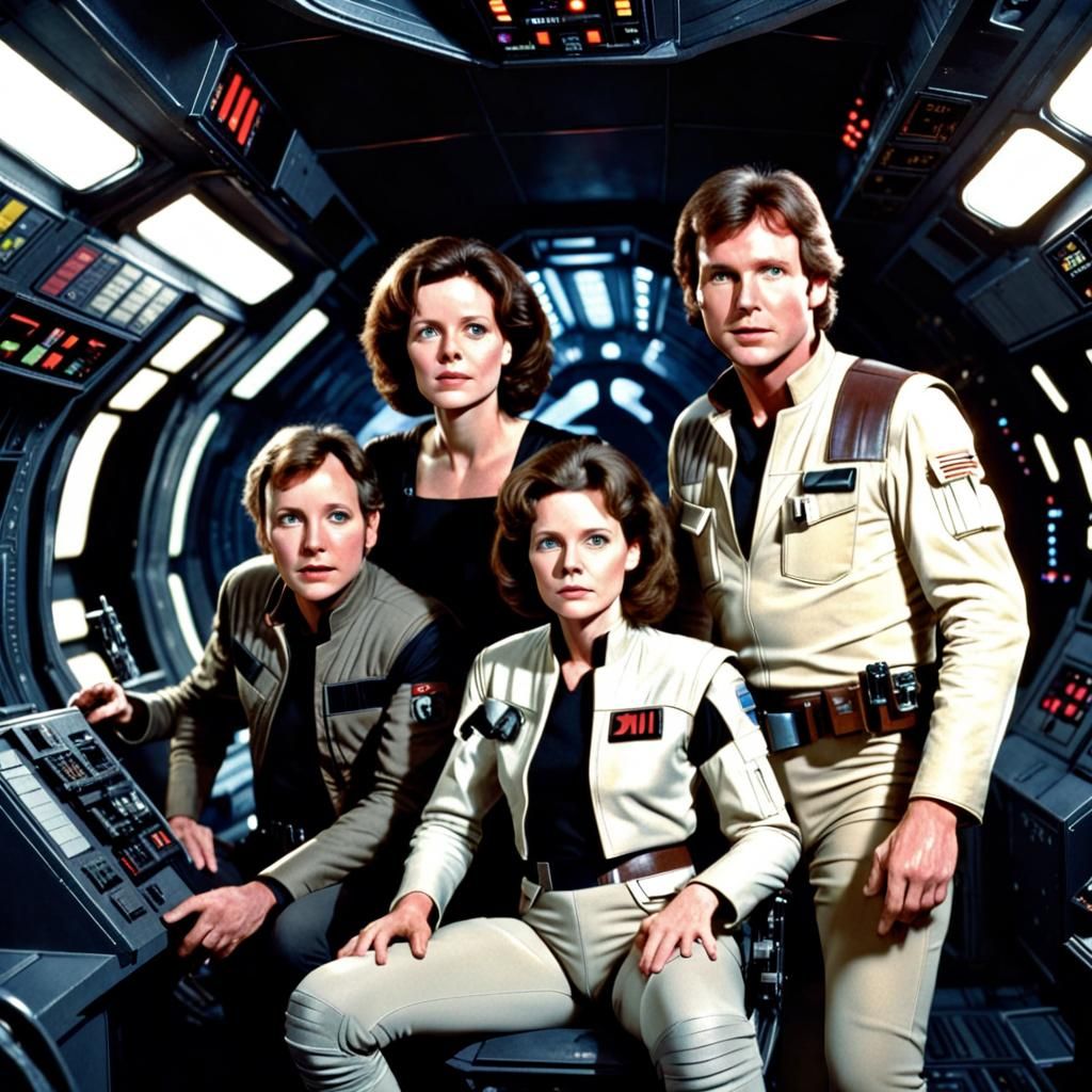 Iconic Sci-Fi Characters on Spaceship