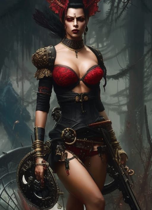 Detailed Pirate Woman Portrait in Fantasy Art Style