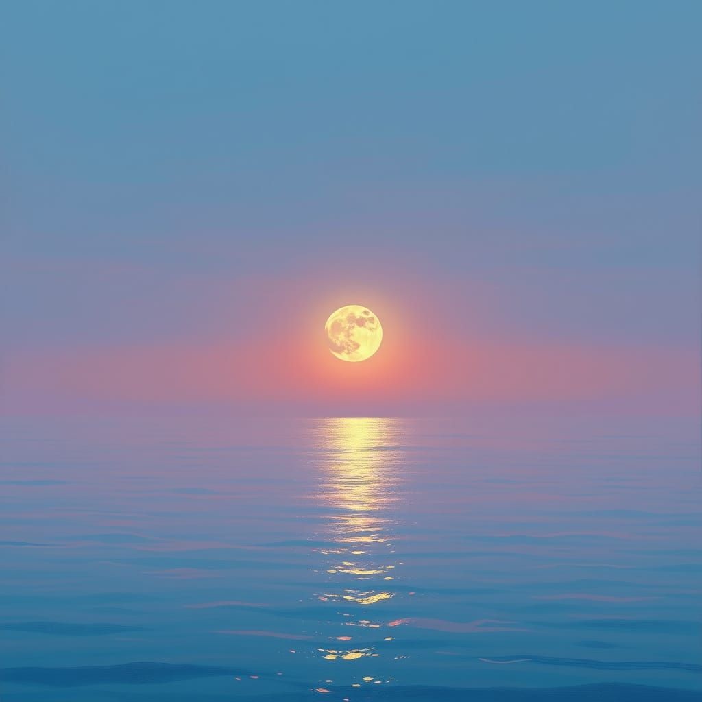 Moonlit Seascape at Twilight in Impressionist Style