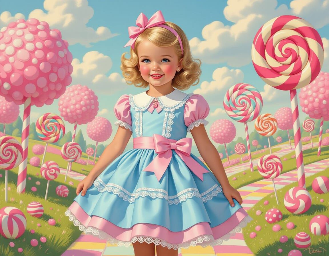 Girl in Candy Land with Lollipops and Gumdrops