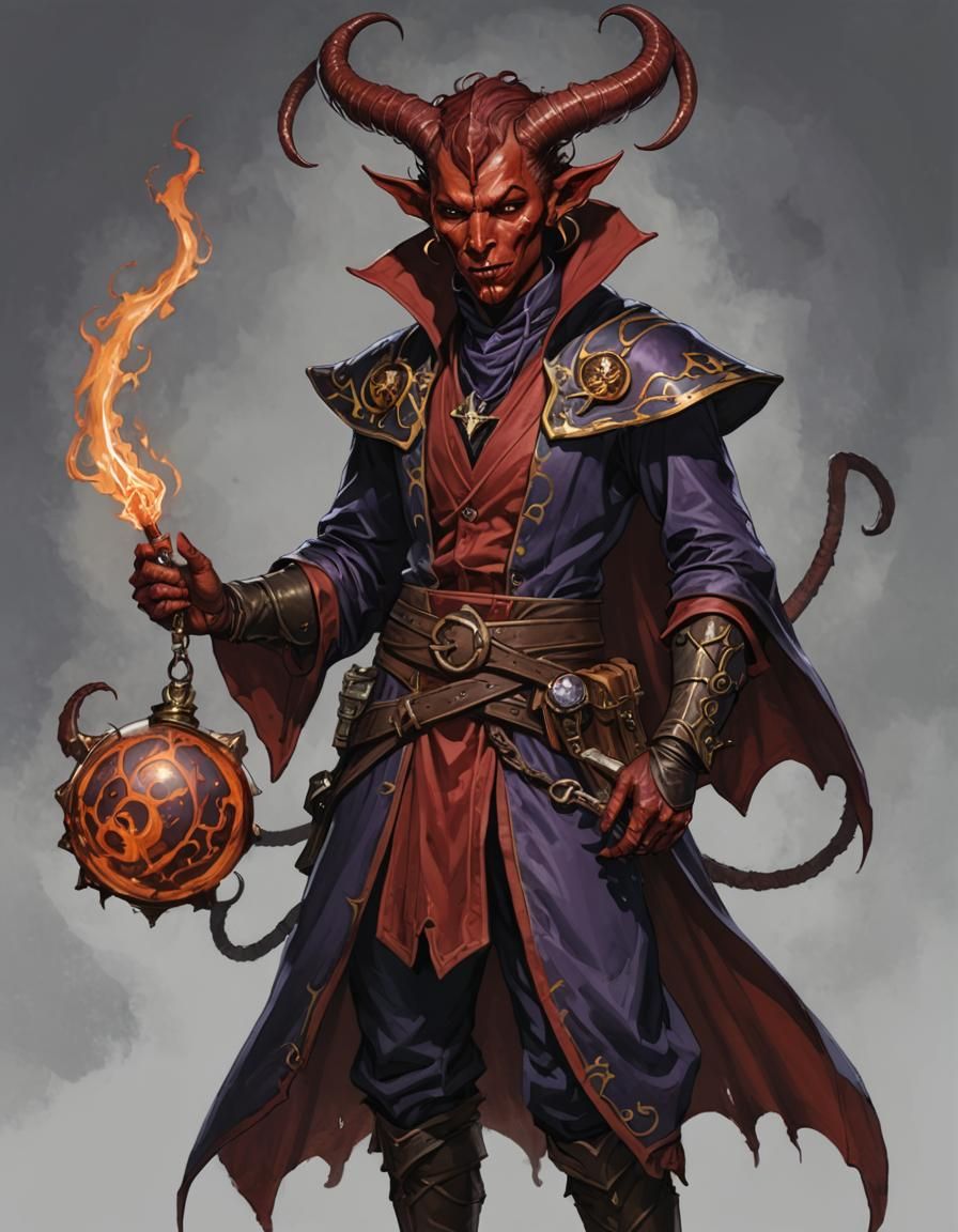 Tiefling Warlock Character Art for D&D