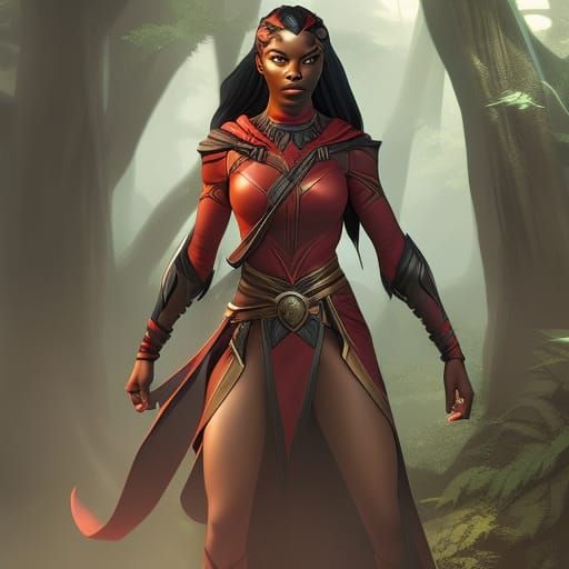 Native Woman with Panther in Hyperdetailed Forest