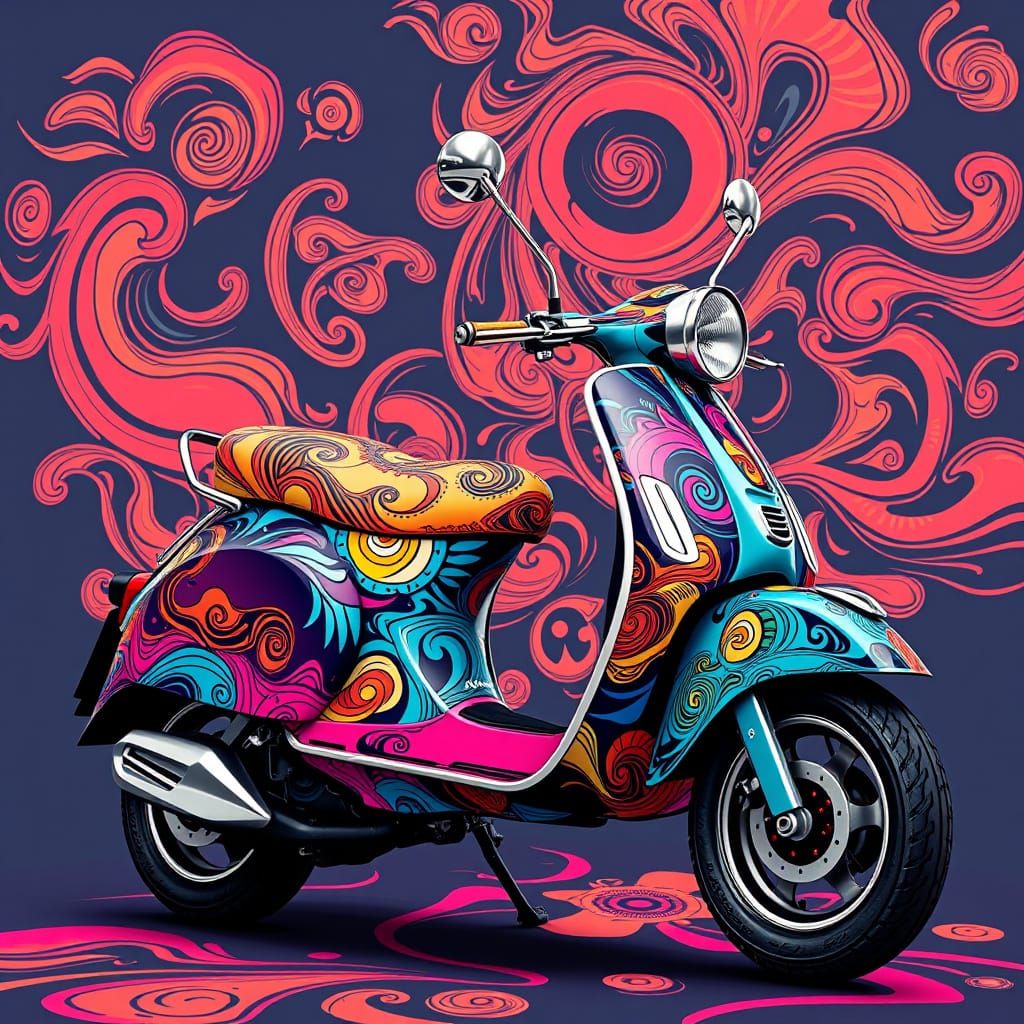 Mod scooter wrapped in "the acid queen" artwork 