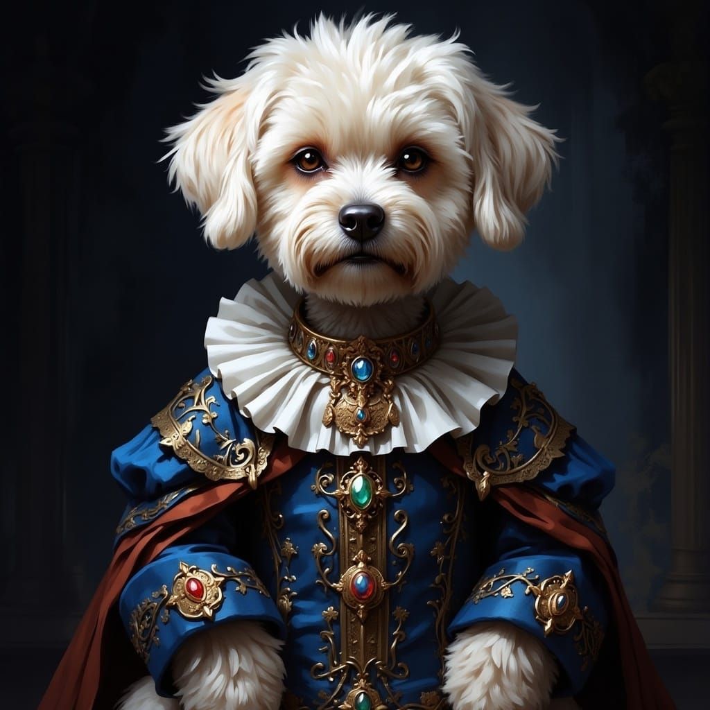 Maltese Dog in Renaissance Costume Portrait