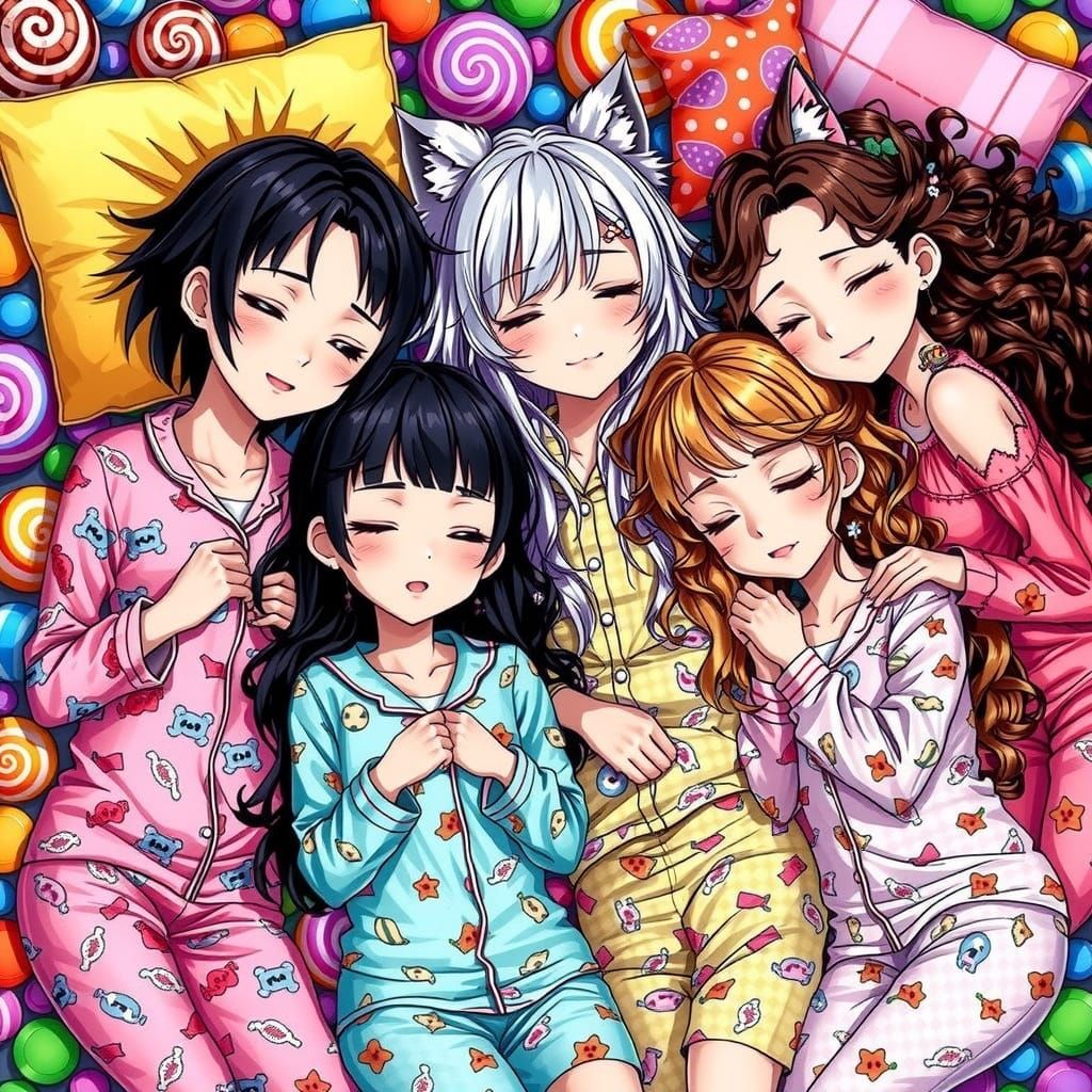 Anime Women in Pajamas Dreamland Scene