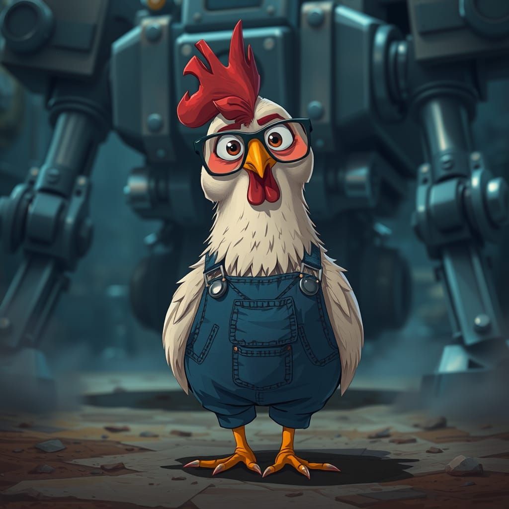 Cartoon Chicken in Sci-Fi World as 2D Art