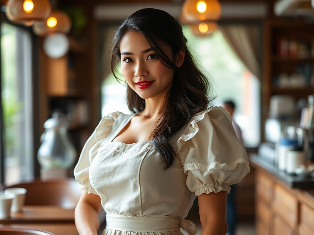 Vietnamese Maid in Linen Outfit with Athletic Physique