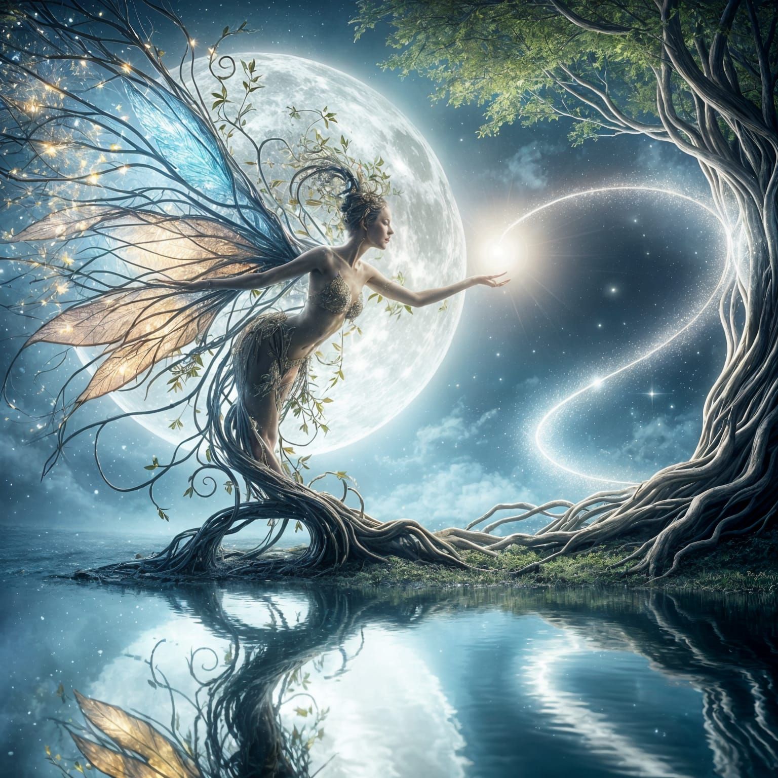 Supernatural Woodland Faerie Under Moonlight