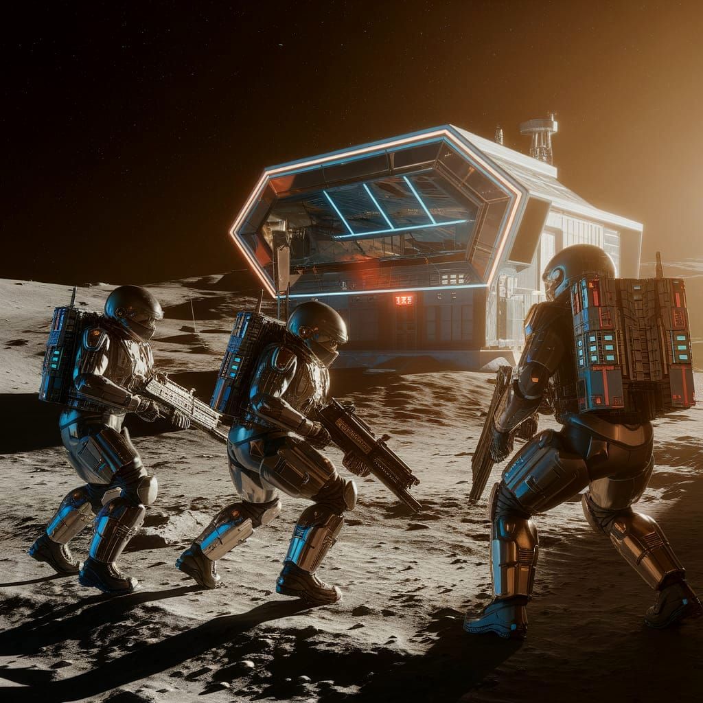 Elite Soldiers Breach Moon Base in Cyberpunk Style