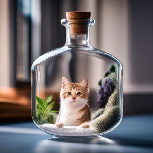 Dog and Cat Inside a Clear Bottle