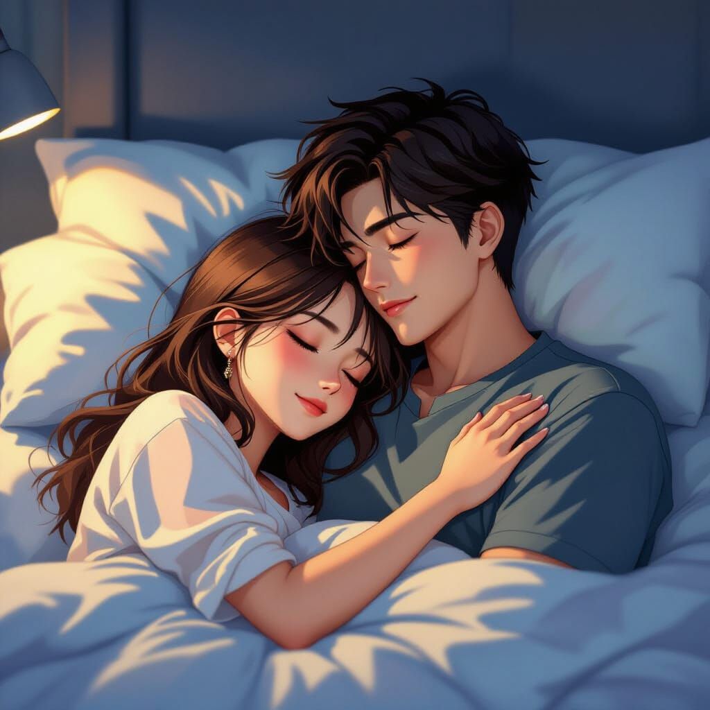 Peaceful Sleep on Shoulder in Anime Style