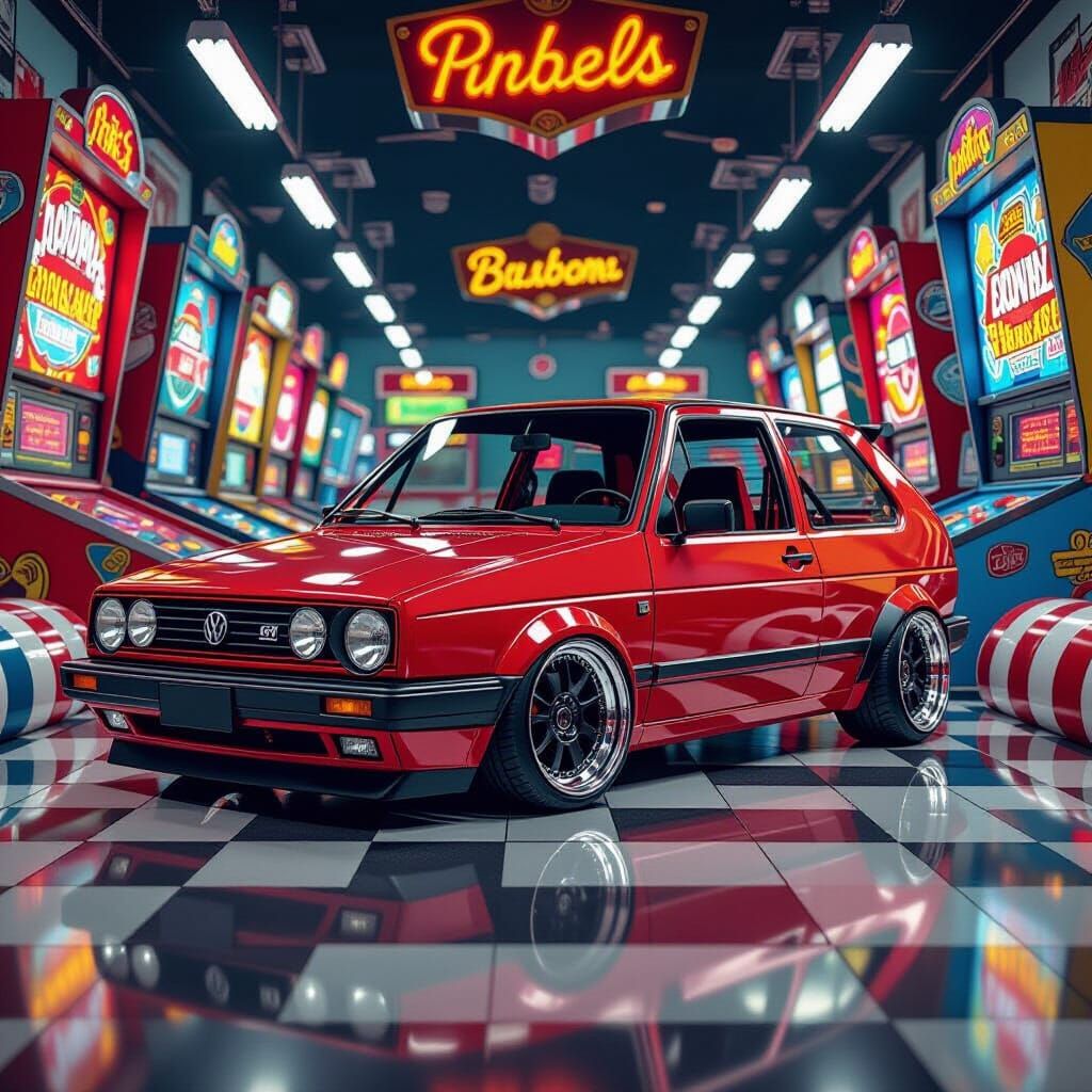 VW GTI in Pinball Machine, Ed Roth Style