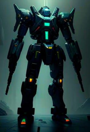 Futuristic Mech with Many Guns in Sci-Fi Style