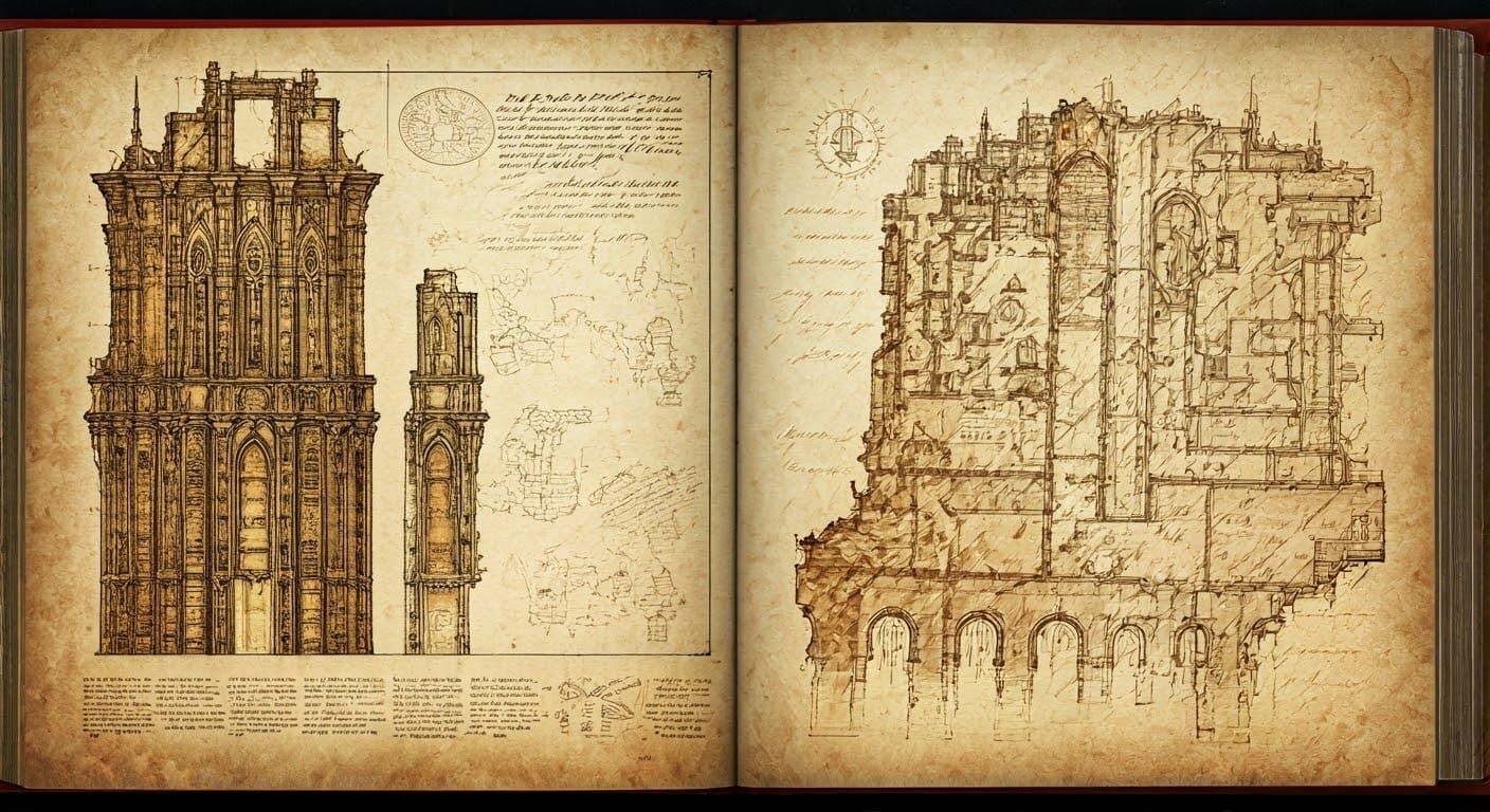 Warhammer 40k Blueprints in Dreamlike Watercolor Style