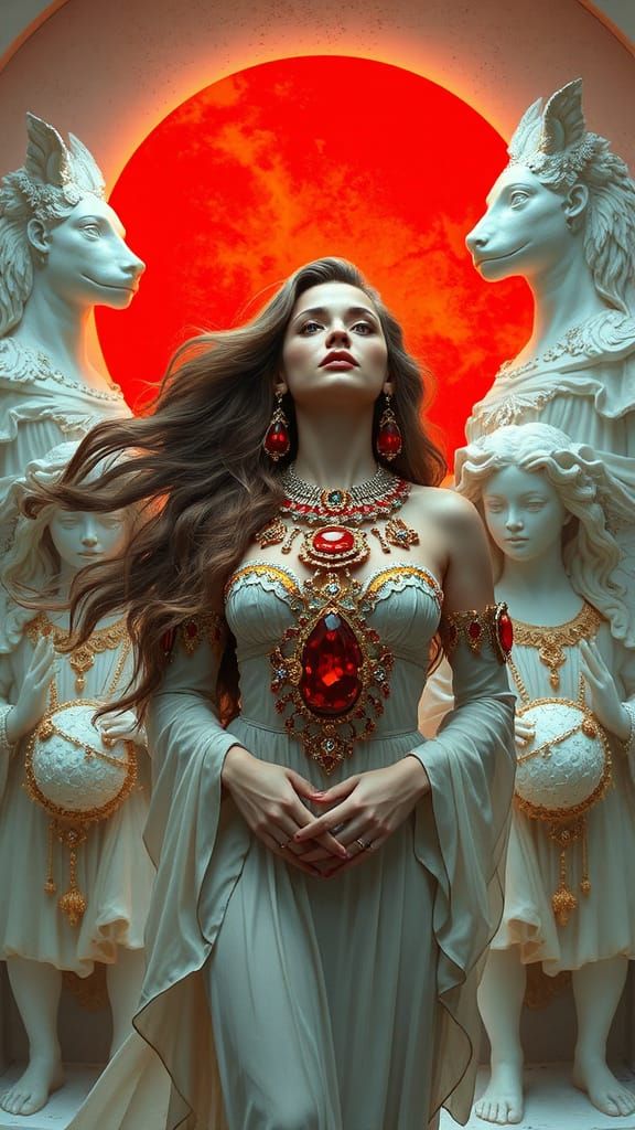 Woman with Opal Statues in Art Nouveau Style