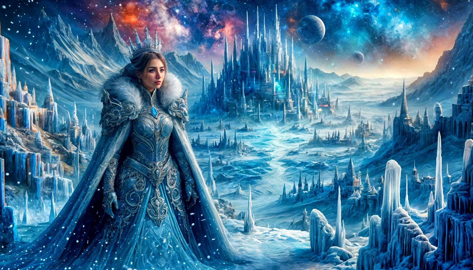 Ice Fantasy Royal Knight in Apocalyptic Winter Landscape