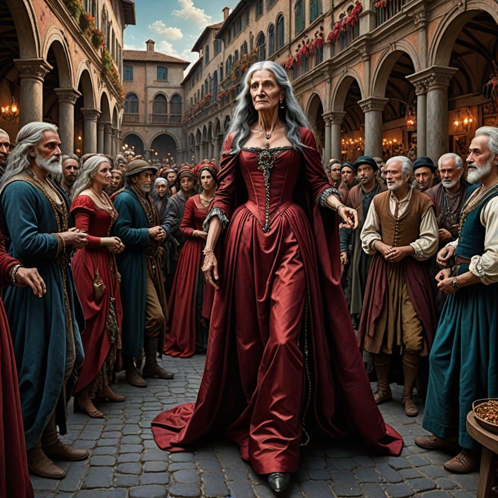 Renaissance Marketplace Scene with Elderly Figure