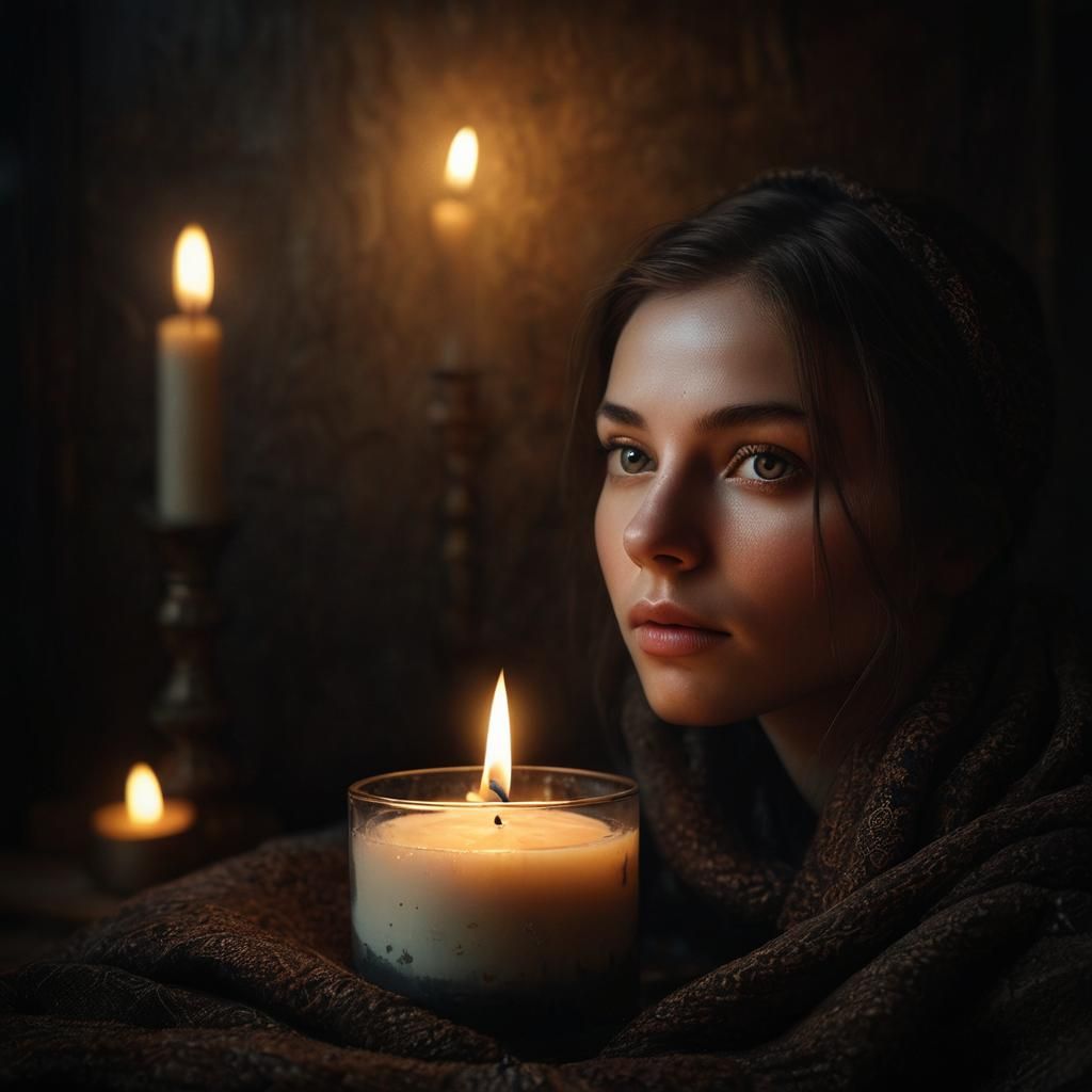 Gorgeous Woman in Candlelight: Surreal Cyberpunk Portrait