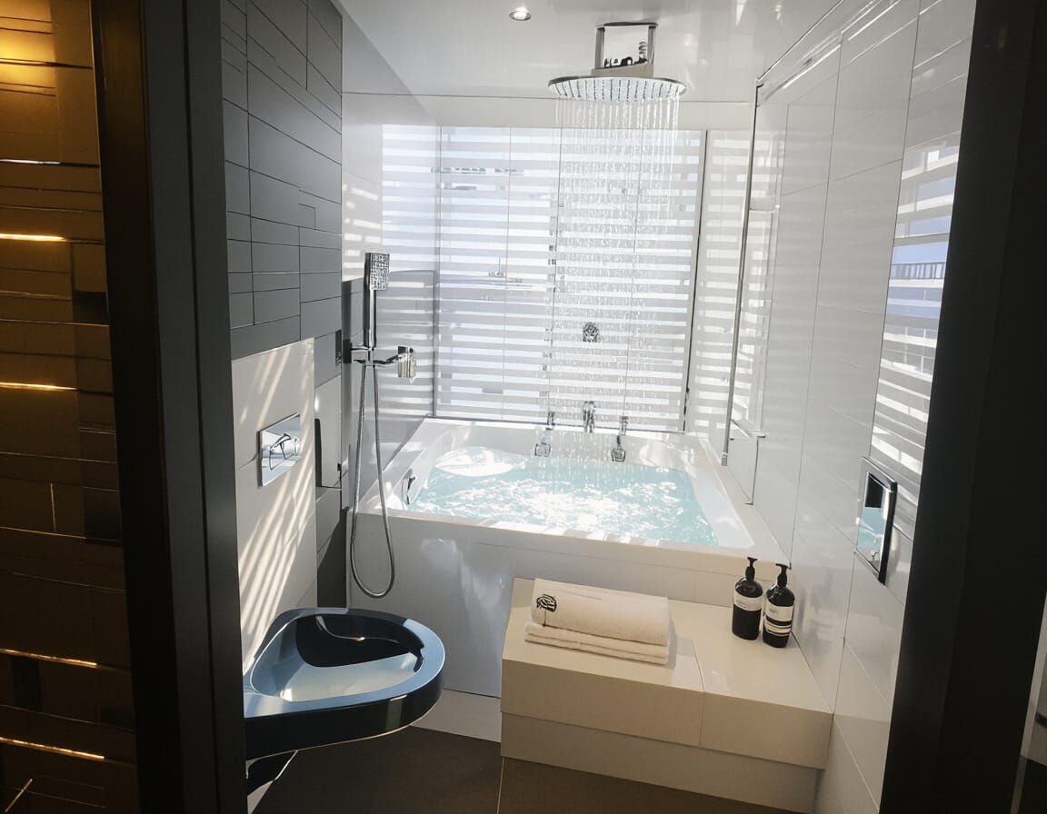 Elegant Minimalist Bathroom with Blue Hue