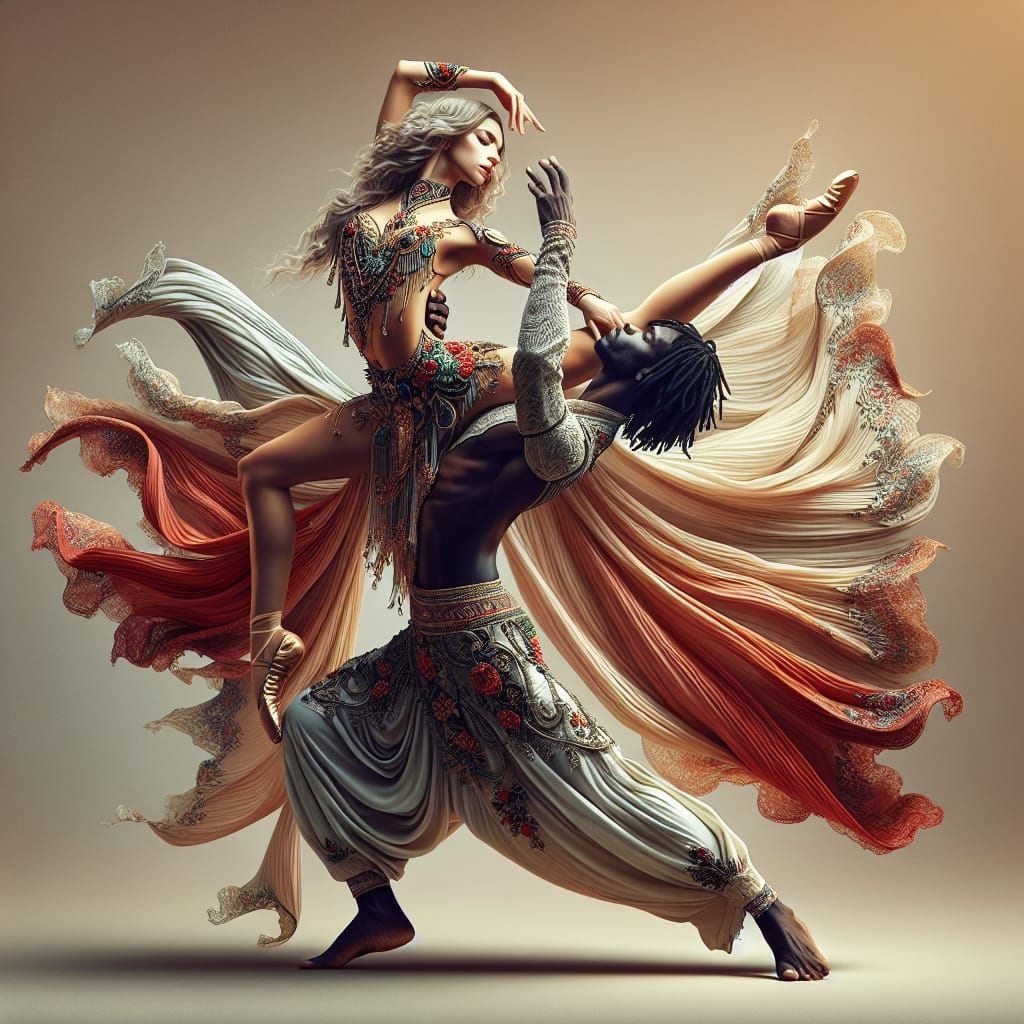 a hyperrealistic photo of a dancing couple doing an overhead...