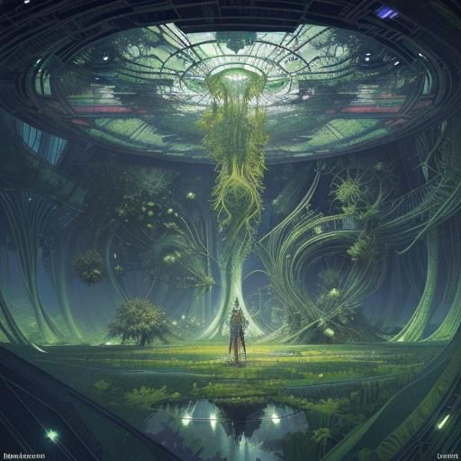 Green Utopic Space Station Interior with Abstract Details