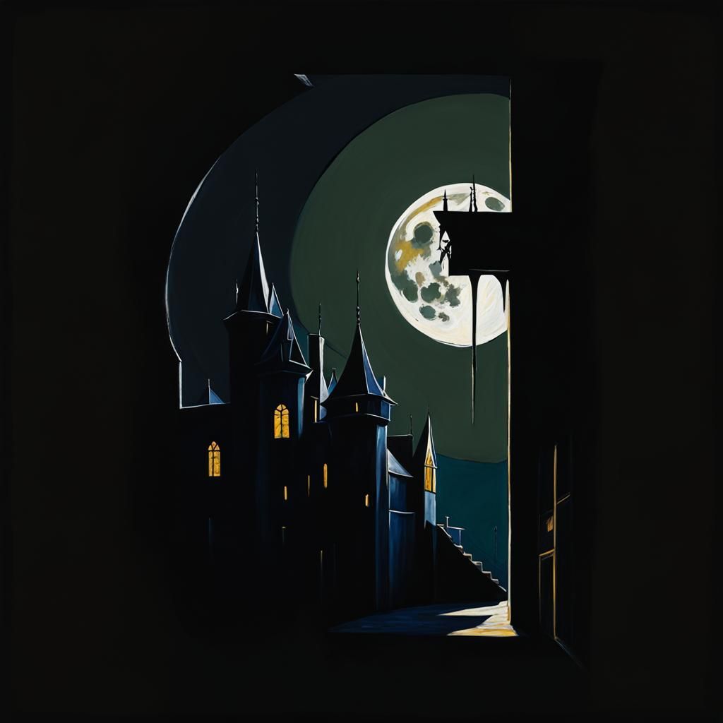 Abstract Moon Castle in Gothic Romanticism Style