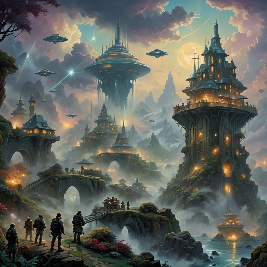 Ethereal Sci-Fi Army in Hyperdetailed Fantasy