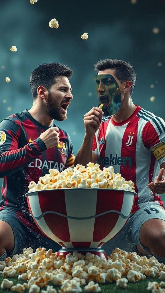 Messi and Ronaldo's Popcorn Rivalry: A Detailed Painting