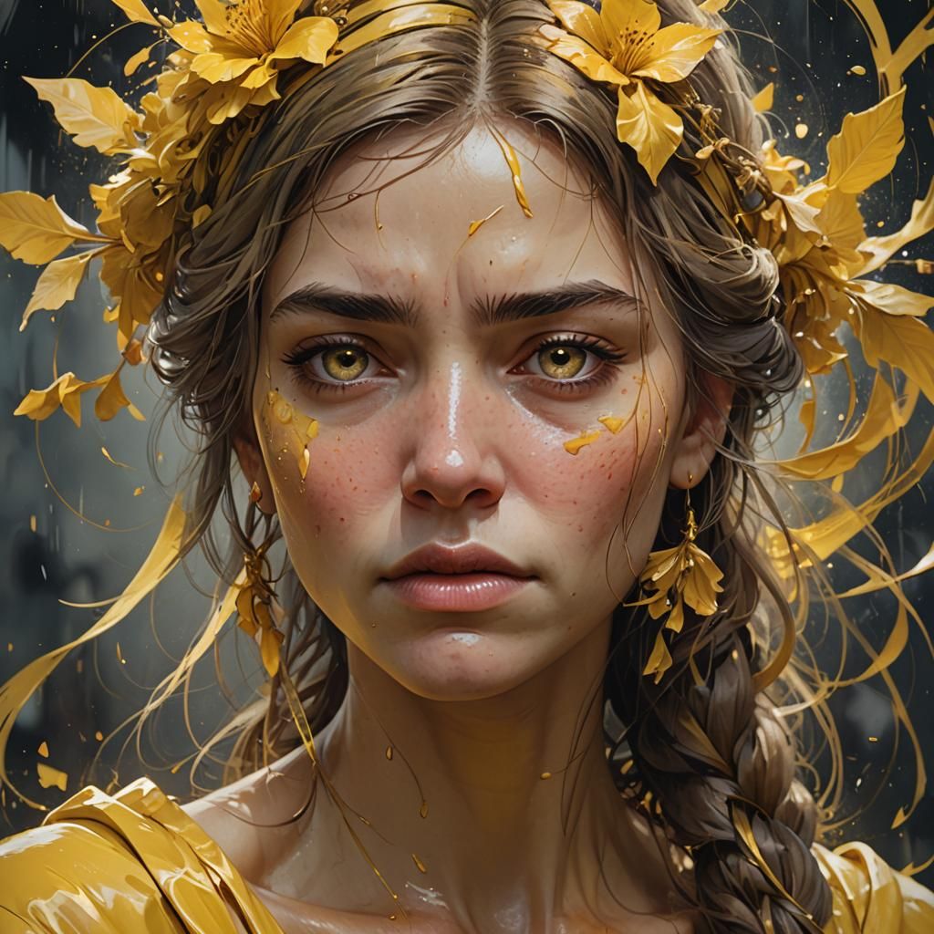 Sad Woman Crying: Hyperdetailed Portrait in Volumetric Light...