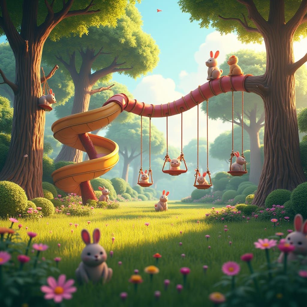 Magical Playground with Bunnies in Fantasy Style